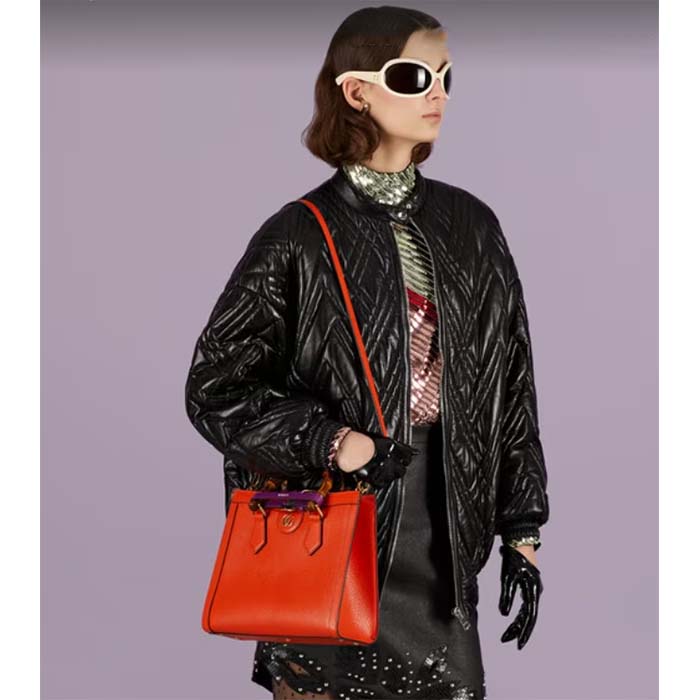 Gucci Women GG Diana Small Tote Bag Orange Leather Double G (1)