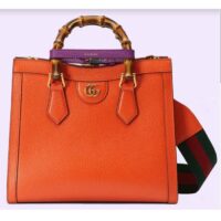 Gucci Women GG Diana Small Tote Bag Orange Leather Double G (2)