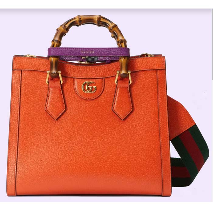 Gucci Women GG Diana Small Tote Bag Orange Leather Double G