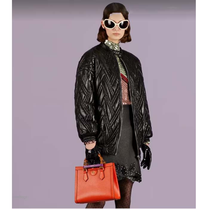 Gucci Women GG Diana Small Tote Bag Orange Leather Double G (3)