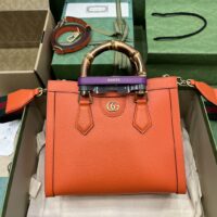 Gucci Women GG Diana Small Tote Bag Orange Leather Double G (2)