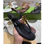 Gucci Women GG Double G Thong Sandal Black Leather Flat 0.5 CM Heel - Image 2