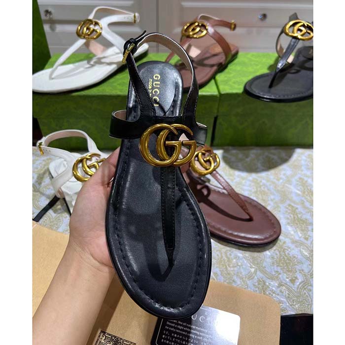 Gucci Women GG Double G Thong Sandal Black Leather Flat 0.5 CM Heel (2)