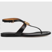 Gucci Women GG Double G Thong Sandal Black Leather Flat 0.5 CM Heel (3)