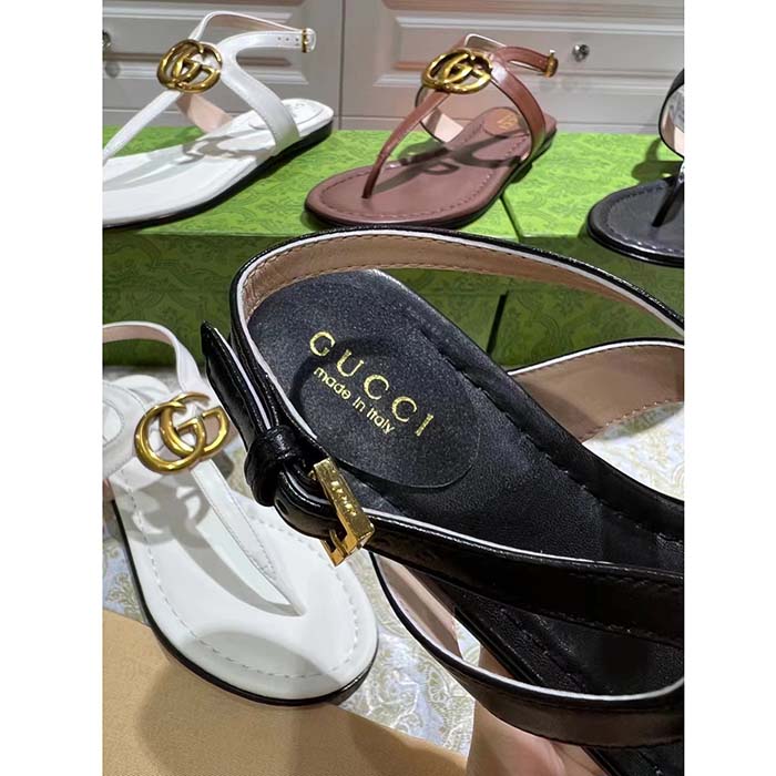 Gucci Women GG Double G Thong Sandal Black Leather Flat 0.5 CM Heel (4)
