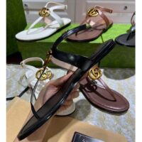 Gucci Women GG Double G Thong Sandal Black Leather Flat 0.5 CM Heel (3)
