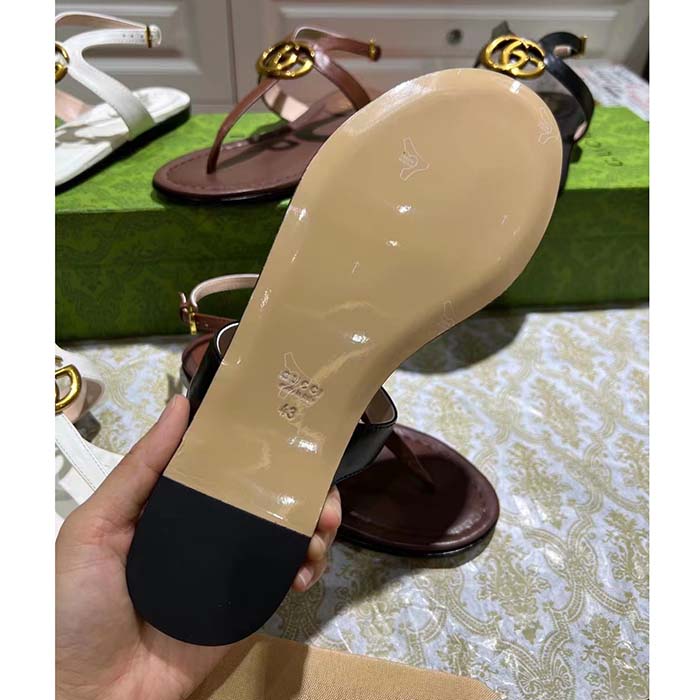 Gucci Women GG Double G Thong Sandal Black Leather Flat 0.5 CM Heel (8)