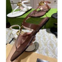 Gucci Women GG Double G Thong Sandal Brown Leather Flat 0.5 CM Heel (8)