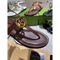 Gucci Women GG Double G Thong Sandal Brown Leather Flat 0.5 CM Heel (8)