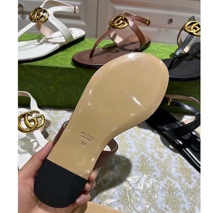 Gucci Women GG Double G Thong Sandal Brown Leather Flat 0.5 CM Heel (6)