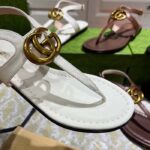 Gucci Women GG Double G Thong Sandal White Leather Flat 0.5 CM Heel – Image 5