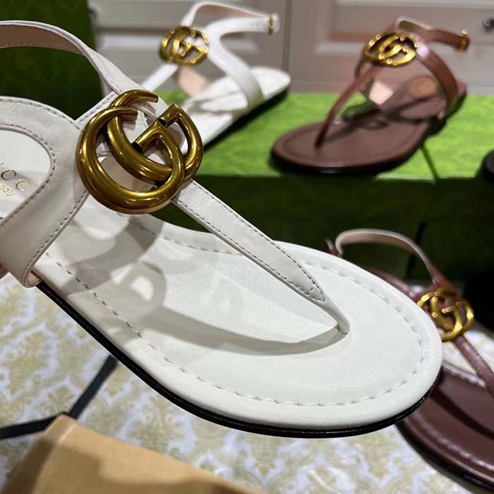 Gucci Women GG Double G Thong Sandal White Leather Flat 0.5 CM Heel (2)