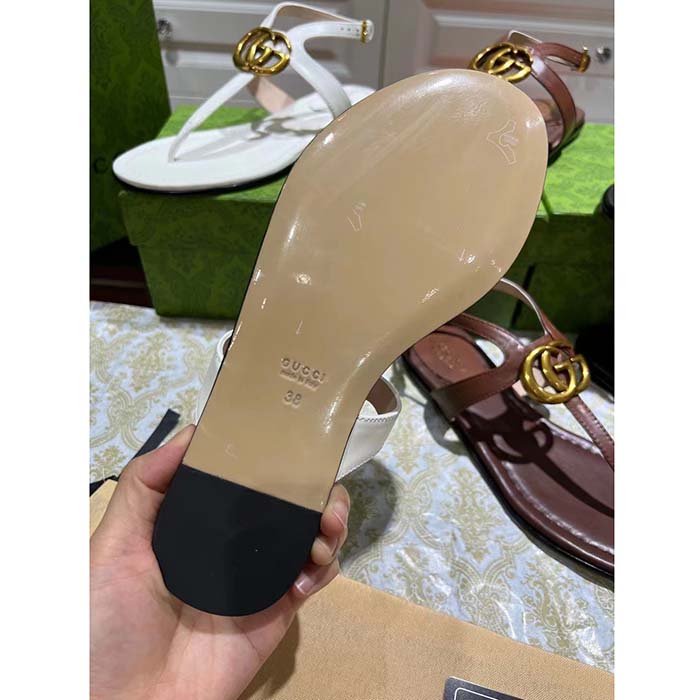 Gucci Women GG Double G Thong Sandal White Leather Flat 0.5 CM Heel (6)