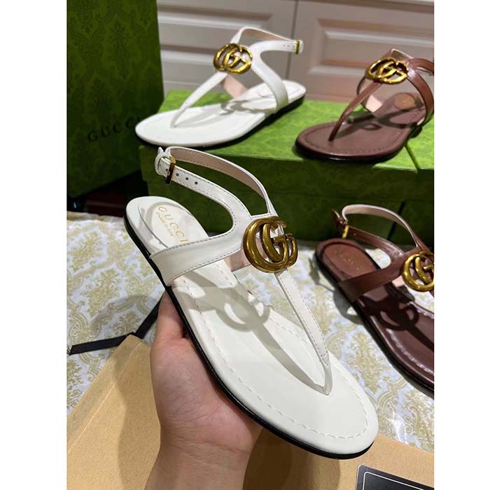 Gucci Women GG Double G Thong Sandal White Leather Flat 0.5 CM Heel (7)