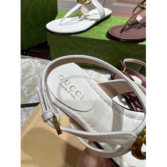 Gucci Women GG Double G Thong Sandal White Leather Flat 0.5 CM Heel (8)