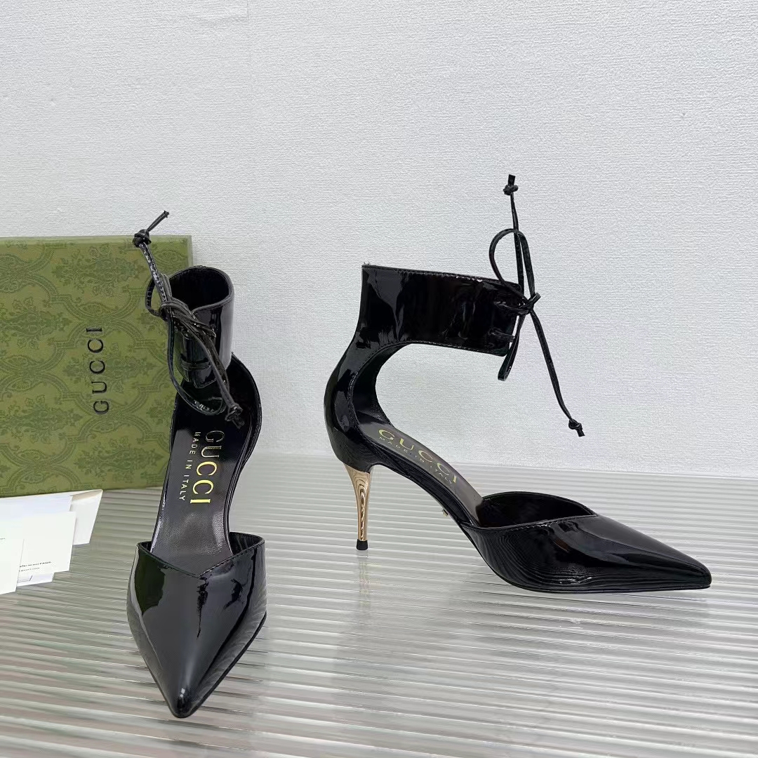 Gucci Women GG High Heel Patent Pump Black Patent Leather 10 CM Heel (1)