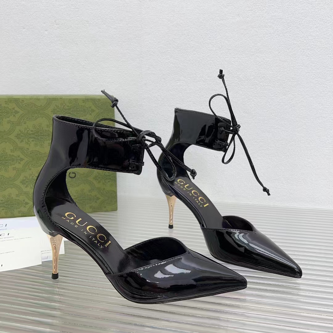 Gucci Women GG High Heel Patent Pump Black Patent Leather 10 CM Heel (9)