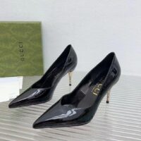 Gucci Women GG High Heel Pump Black Leather Pointed Toe 10 CM Heel (9)