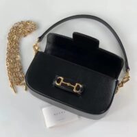 Gucci Women GG Horsebit 1955 Small Shoulder Bag Black Leather Top Handle (4)