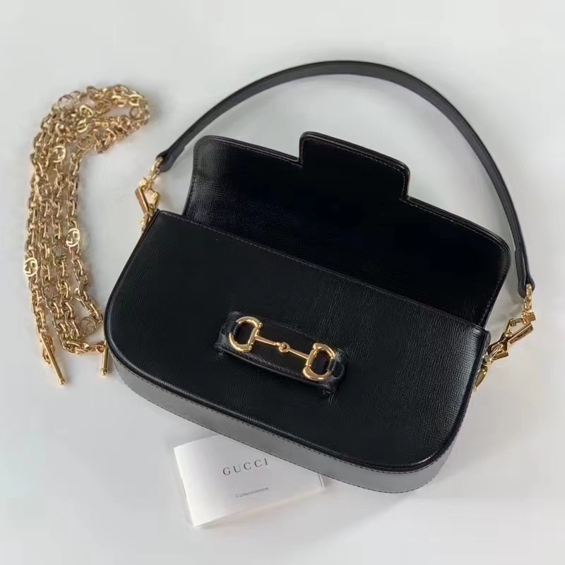Gucci Women GG Horsebit 1955 Small Shoulder Bag Black Leather Top Handle (10)