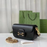 Gucci Women GG Horsebit 1955 Small Shoulder Bag Black Leather Top Handle (4)