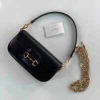 Gucci Women GG Horsebit 1955 Small Shoulder Bag Black Leather Top Handle (4)