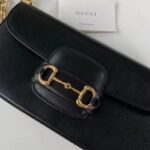 Gucci Women GG Horsebit 1955 Small Shoulder Bag Black Leather Top Handle - immagine 8