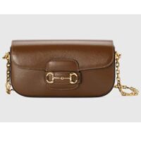 Gucci Women GG Horsebit 1955 Small Shoulder Bag Brown Leather Top Handle (1)