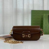 Gucci Women GG Horsebit 1955 Small Shoulder Bag Brown Leather Top Handle (1)