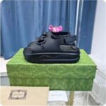 Gucci Women GG Horsebit Platform Sandal Black Rubber Velcro Strap Closure - Image 5