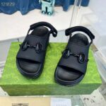 Gucci Women GG Horsebit Platform Sandal Black Rubber Velcro Strap Closure - Image 3
