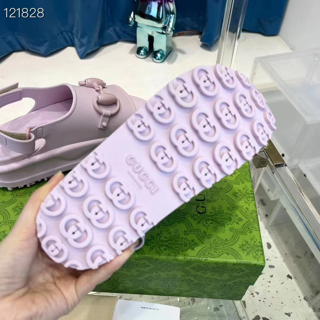 Gucci Women GG Horsebit Platform Sandal Light Pink Rubber Velcro Strap Closure (4)