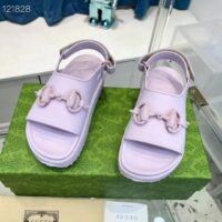 Gucci Women GG Horsebit Platform Sandal Light Pink Rubber Velcro Strap Closure (2)