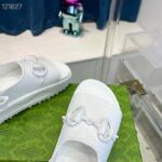 Gucci Women GG Horsebit Platform Sandal White Rubber Velcro Strap Closure - Image 5