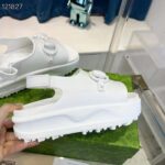 Gucci Women GG Horsebit Platform Sandal White Rubber Velcro Strap Closure - Image 4