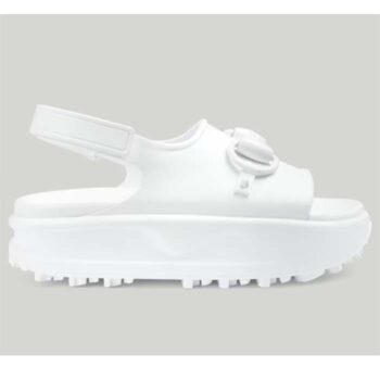 Gucci Women GG Horsebit Platform Sandal White Rubber Velcro Strap Closure
