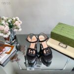 Gucci Women GG Interlocking G Sandal Black Leather Wooden High 12 CM Heel – Image 4