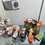 Gucci Women GG Interlocking G Sandal Black Leather Wooden High 12 CM Heel – Image 11