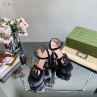 Gucci Women GG Interlocking G Sandal Black Leather Wooden High 12 CM Heel (7)