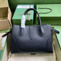 Gucci Women GG Jackie 1961 Small Natural Grain Tote Black Leather Medium Size (8)