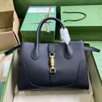 Gucci Women GG Jackie 1961 Small Natural Grain Tote Black Leather Medium Size (8)
