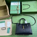 Gucci Women GG Jackie 1961 Small Natural Grain Tote Black Leather Medium Size - immagine 6