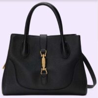 Gucci Women GG Jackie 1961 Small Natural Grain Tote Black Leather Medium Size (8)