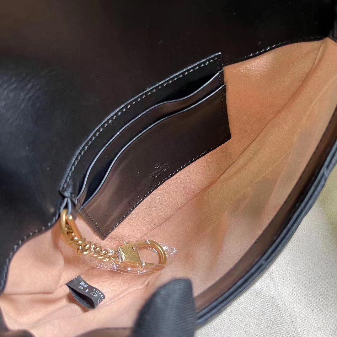 Gucci Women GG Marmont Matelassé Chain Mini Bag Black Chevron Leather Double G (1)