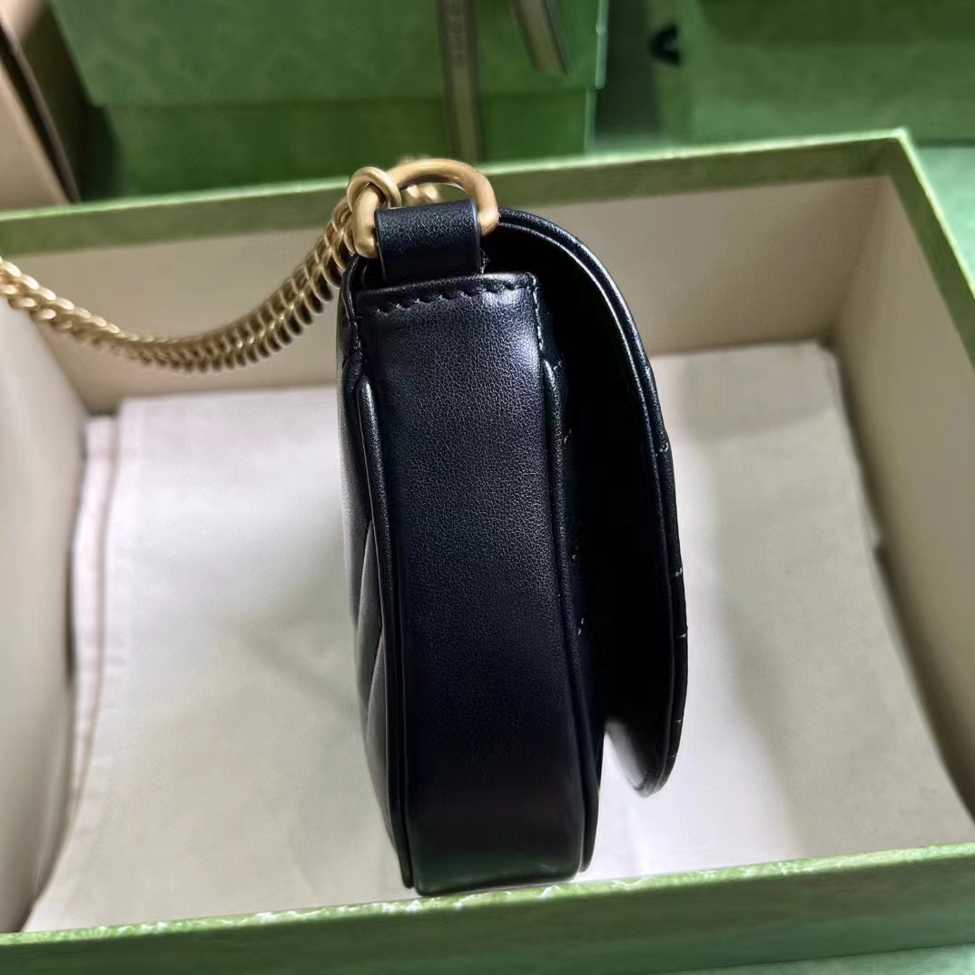 Gucci Women GG Marmont Matelassé Chain Mini Bag Black Chevron Leather Double G (10)