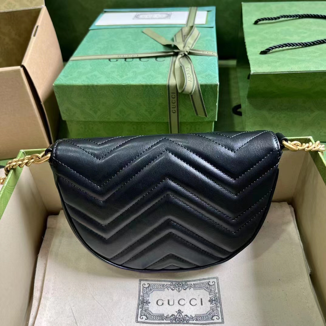 Gucci Women GG Marmont Matelassé Chain Mini Bag Black Chevron Leather Double G (11)