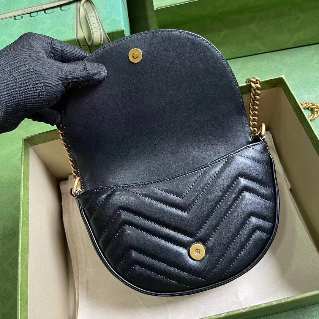 Gucci Women GG Marmont Matelassé Chain Mini Bag Black Chevron Leather Double G (2)