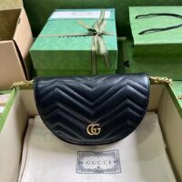 Gucci Women GG Marmont Matelassé Chain Mini Bag Black Chevron Leather Double G (7)