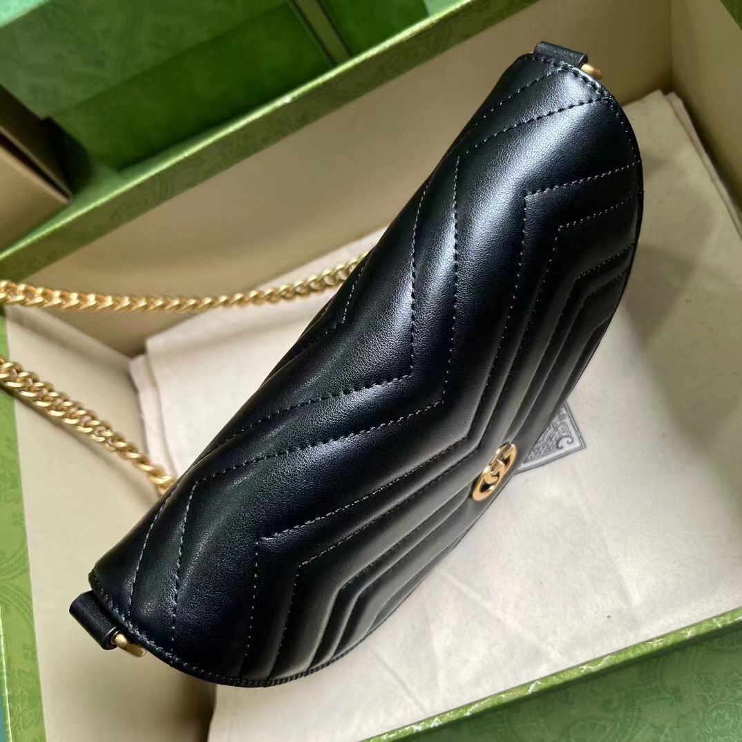 Gucci Women GG Marmont Matelassé Chain Mini Bag Black Chevron Leather Double G (4)