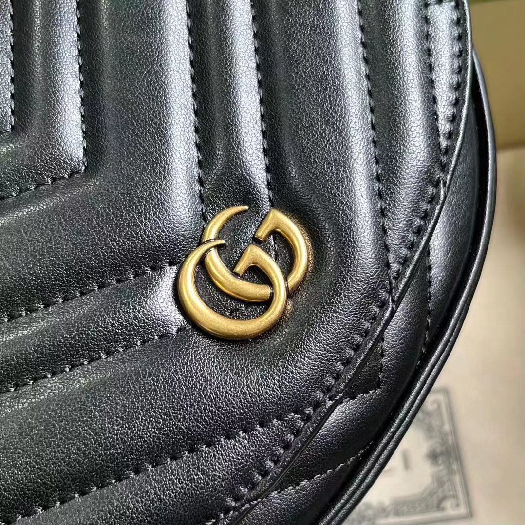 Gucci Women GG Marmont Matelassé Chain Mini Bag Black Chevron Leather Double G (9)